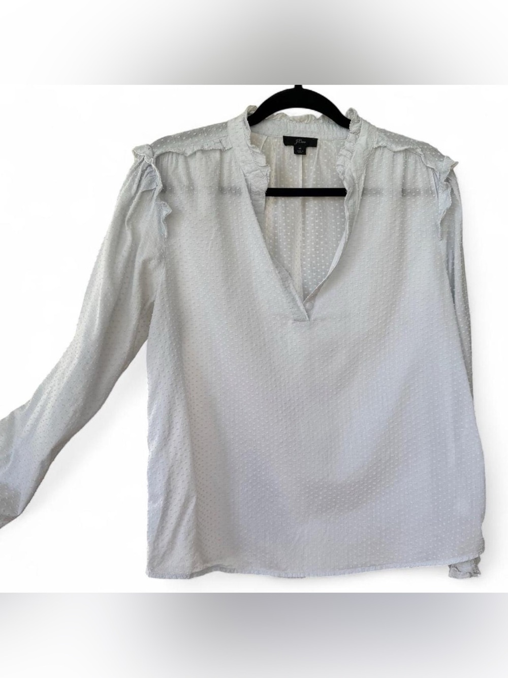 J.Crew Ruffle-Trim V-Neck Popover Clip Dot Blouse Women’s Medium Cottagecore